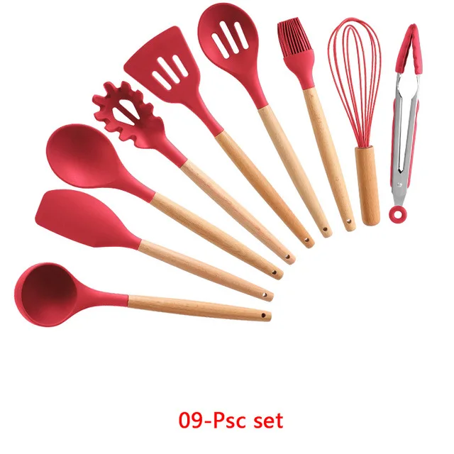 B-9PCS 9/10/12 шт. силиконовых кейсов Пособия по кулинарии набор посуды с антипригарным покрытием шпатель лопата с деревянной ручкой Пособия по кулинарии Набор инструментов с ящиком для хранения Кухня инструменты - Цвет: B-9PCS