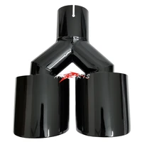 dual car glossy black stainless steel equal length midddle exhaust pipe double muffler tip