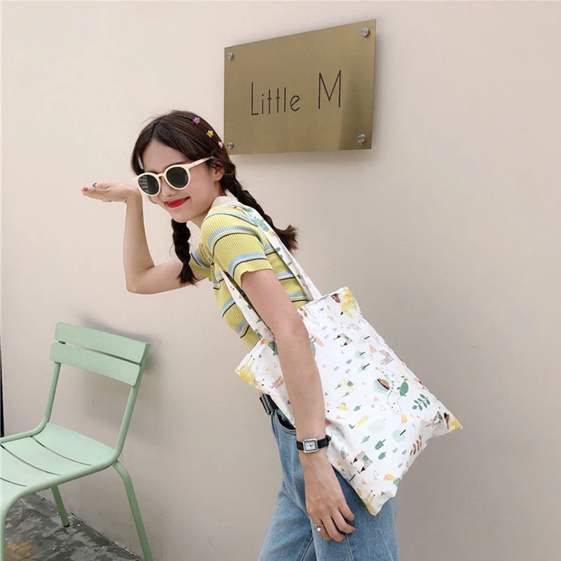 Художественная холщовая маленькая легкая сумка и простая для покупок японская