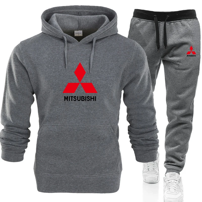 

15 Men's Spring and Autumn Mitsubishi Car Logo Print Hooded Sweater + Fashion Casual Trousers Two-Piece Set of Street Fashion