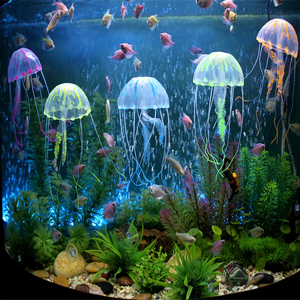 

Fluorescent Glowing Aquarium Decoration Artificial Simulation Vivid Silicone Jellyfish Fish Tank Decor Ornament Hot Sale