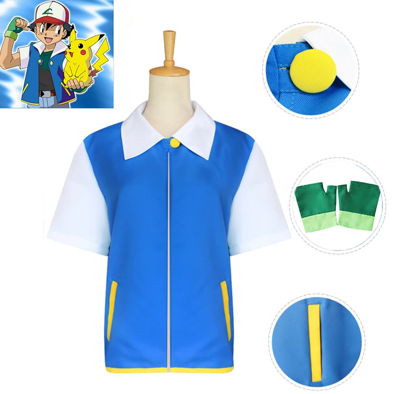 Детский маскарадный костюм Pokemon Ash Ketchum синяя куртка перчатки костюмы для