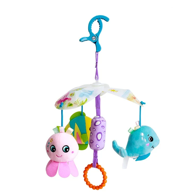 

Baby Soft Stuffed Rattles Bell Toys for Newborn 0 12 months Rotate 360 degrees Ocean Plush Animal Hanging on Bed Stroller Gift