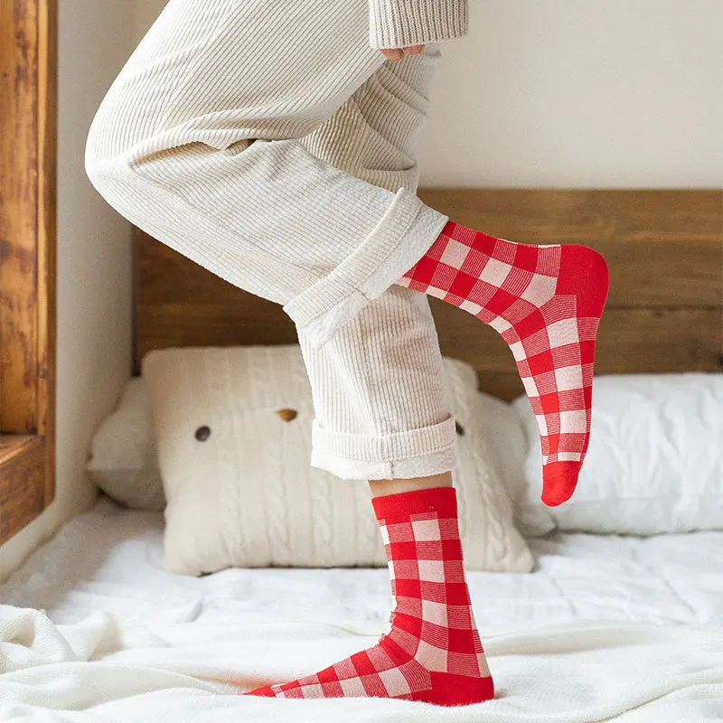 Новинка 2020 женские носки в клетку и полоску удобные стиле Харадзюку красного