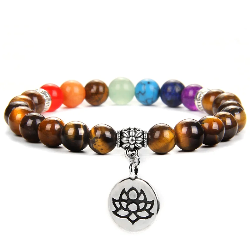 

Lotus Charm Bracelets For Women Men 7 Chakra Bracelet Natural Stone Bangle Butterfly Rainbow Pendant Handmade Buddhist Jewelry