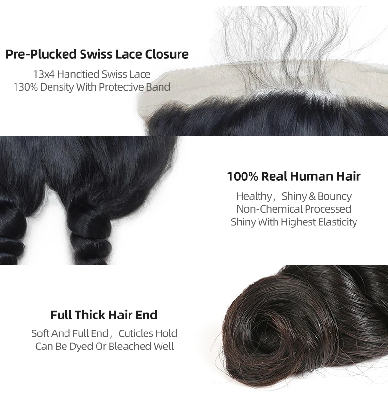 

Ali Queen Hair Brazilian Loose Wave 13x4 Lace Frontal Closure Ear To Ear Pre Plucked With Baby Hair Remy Human Hair Free Part