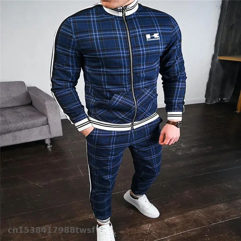 

2021 casual clothes Men's Tracksuit 2 Pieces Set fit for kawasaki racing jacket+Pants Sport Suits Sweatshirt Men's Clothing Set