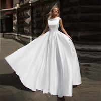 simple satin floor length a line wedding dress 2020 elegant lace up back cheap bridal gowns with sashes robe de mariee