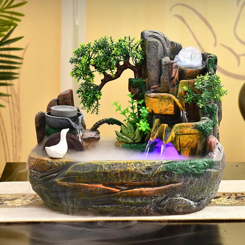 220V Lucky Feng Shui украшения дома в помещении фонтан скала смолы фонтаны водопад