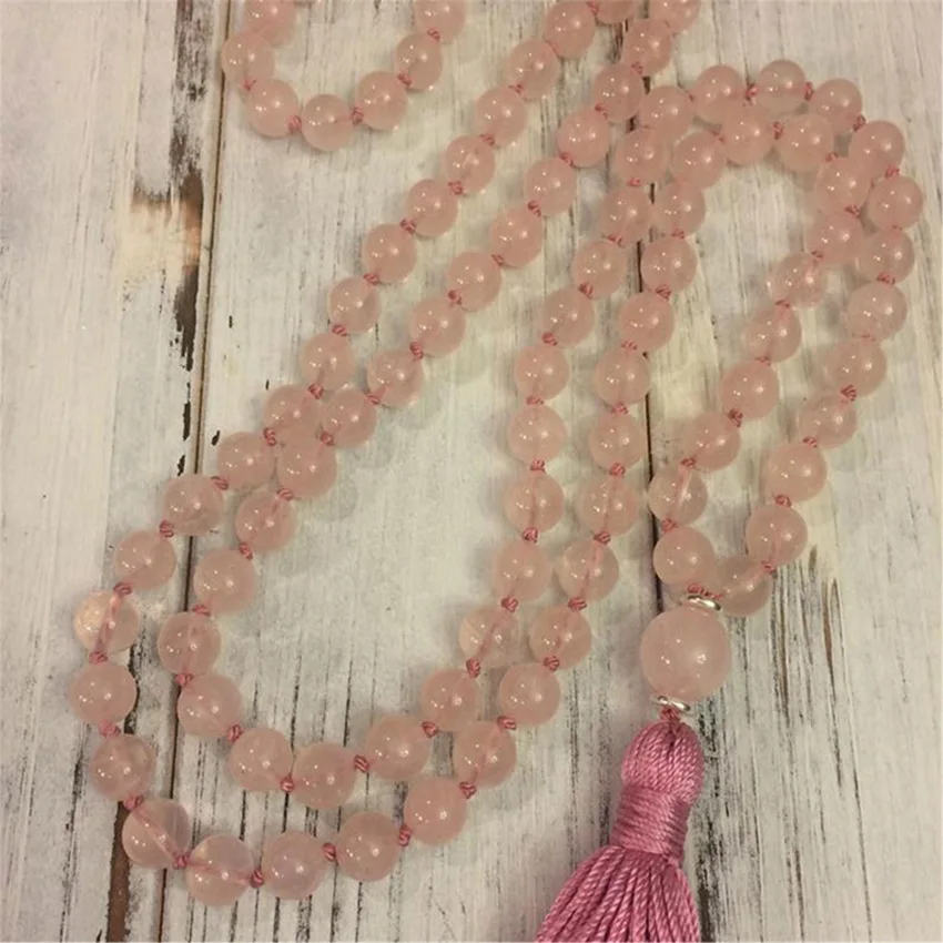 8 мм натуральный розовый кварц 108 бусины ручной работы кисточка ожерелье