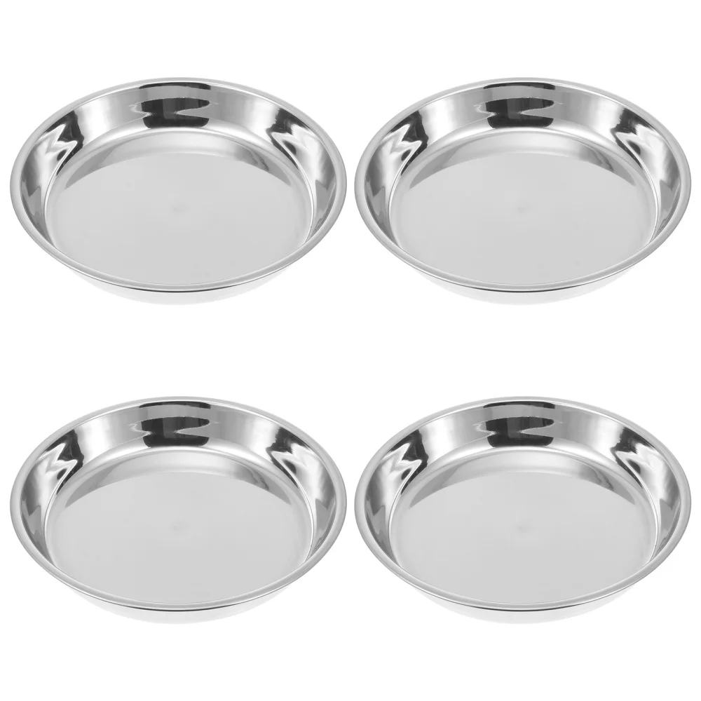 

4Pcs Stainless Steel Plates Creative Serving Plates Snack Trays (Silver)