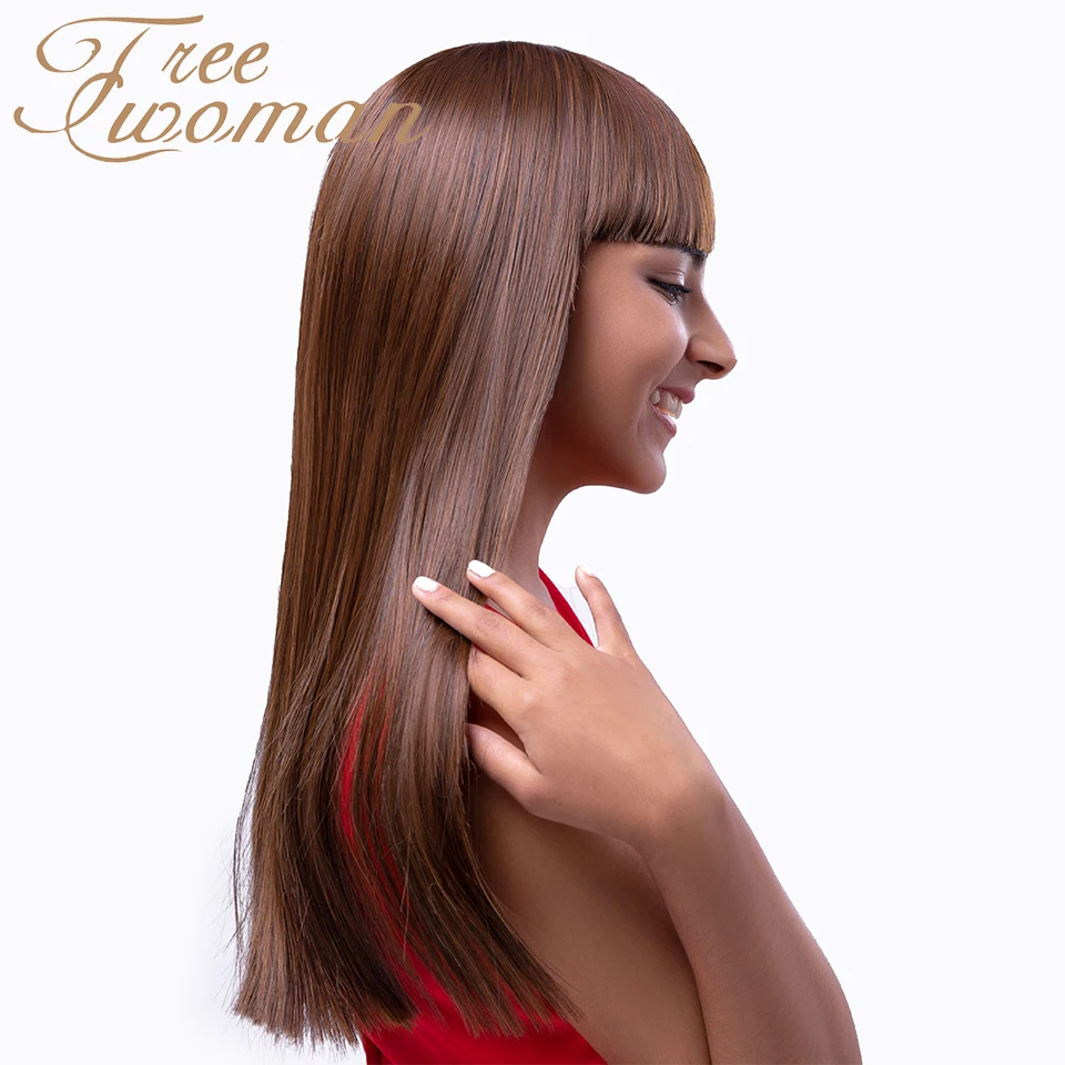 FREEWOMAN прямые волосы с челкой коричневые Длинные Синтетические Косплей парики на