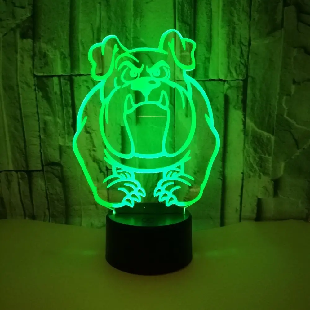 Бульдог для собак Мопсов 3D светодиодный ночник RGB 7 цветов Изменение Настольная