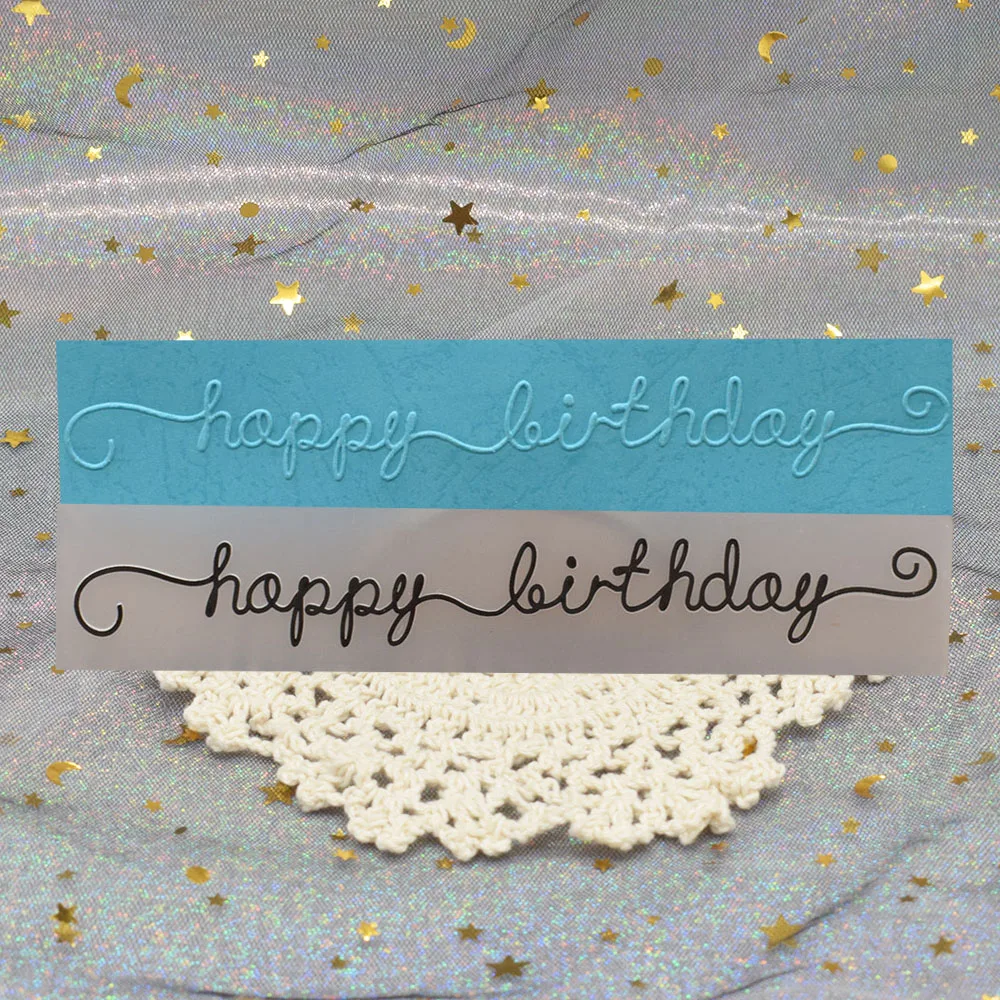 happy bithday Бумага Кружева Цветы тиснение Ремесло Пластиковые тиснение папка Трафарет Шаблон для Diy скрапбук альбом День рождения карты украшения - Цвет: happy bithday