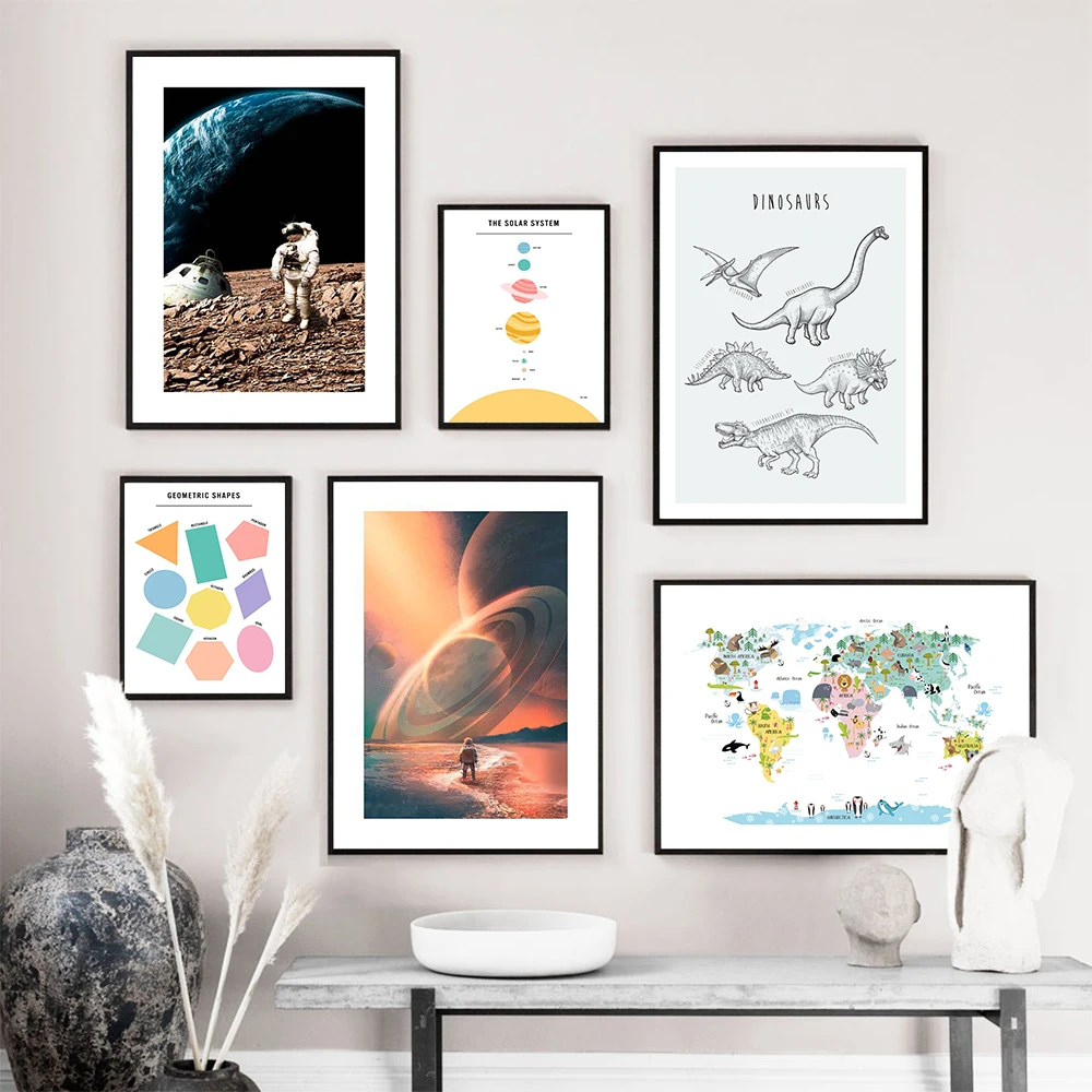 Картина на холсте с геометрическим рисунком динозавра скандинавские постеры и