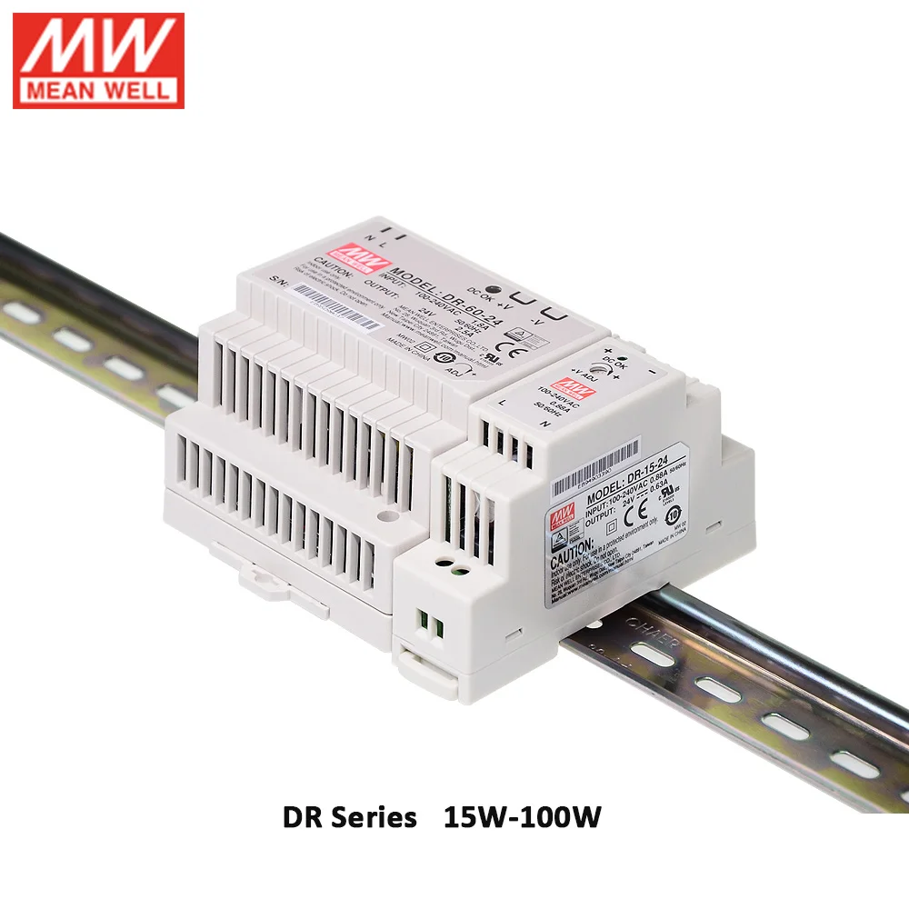 Блок питания на DIN рейку MEAN WELL DR Series 15 Вт 30 45 60 100 110 В/220 В переменного тока в 5 12 24