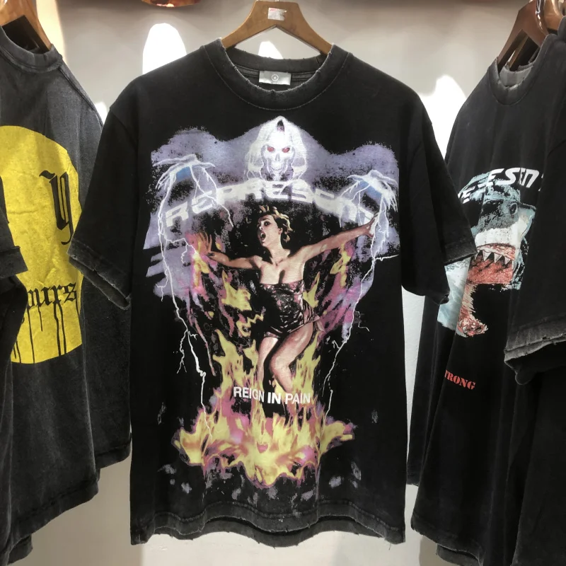 

2021ss футболка с рисунком, мужская и женская Винтажная футболка с рисунком дьявола, красота, топы с графическим принтом, одежда