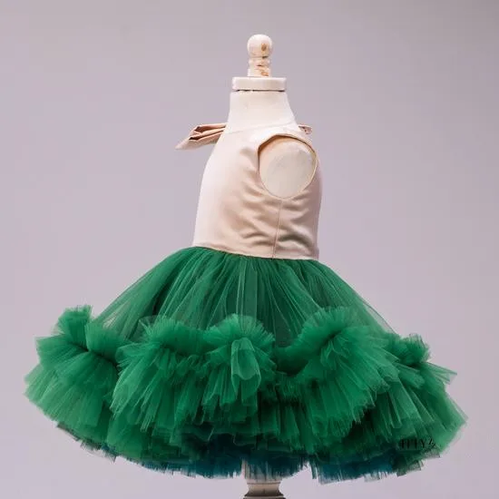 New Green Puffy Tulle Baby Girls Dresses Infant Birthday Dress Tutu Kid Cloth Knee Length Photography Size 12M 18M 24M enlarge