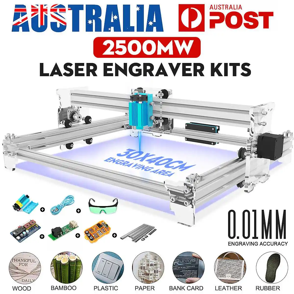 

2500mW DIY Laser Engraving Machine 400mm*300mm Area Frame Cutter Printer Engraver Metal Wood Cutting Design Stainless Steel