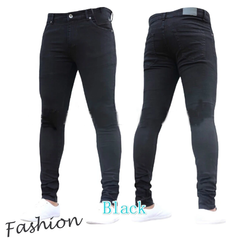 Джинсы мужские облегающие модные однотонные брюки-карандаш потертые брюки из