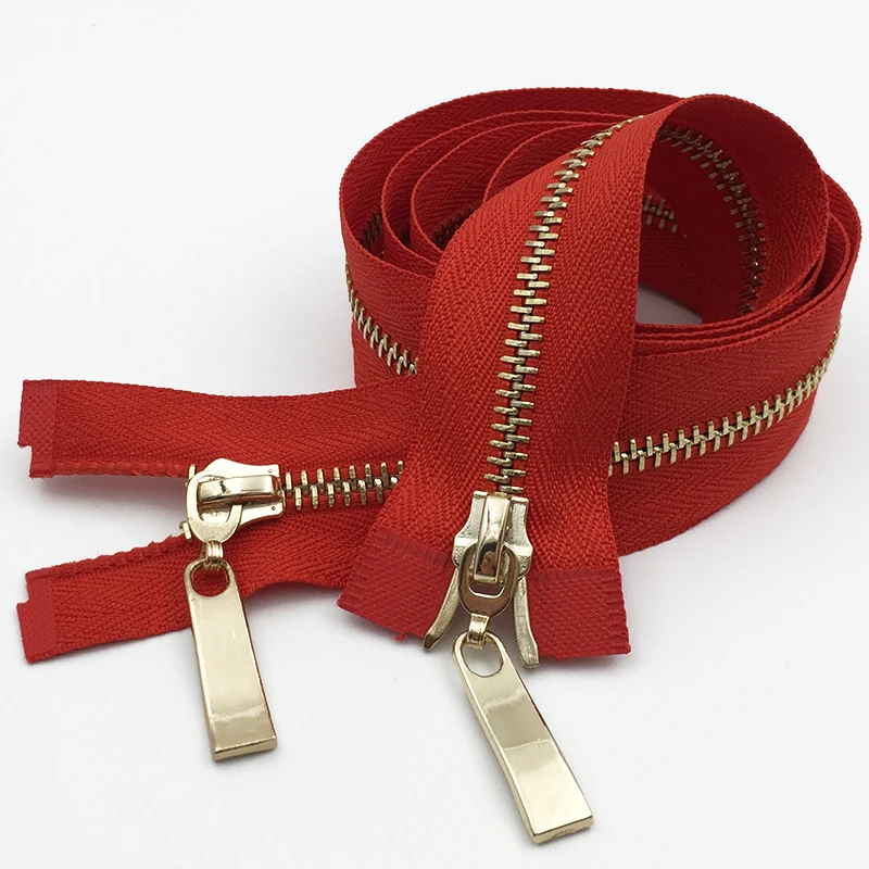 redgold 1 шт. Meetee 80/100/120 см автоматический металлический замок молния золотой двойной слайдер застежки-молнии для куртки пальто DIY сумка Аксессуары для шитья одежды - Цвет: redgold