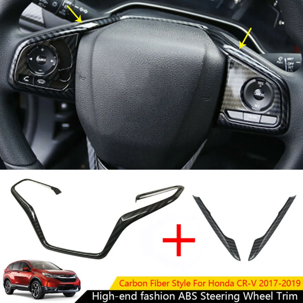 

3pcs ABS Carbon Fiber Look Steering Wheel Trim FOR Honda CR-V CRV 2017 2018 2019 High Quality Car Interior Accessories