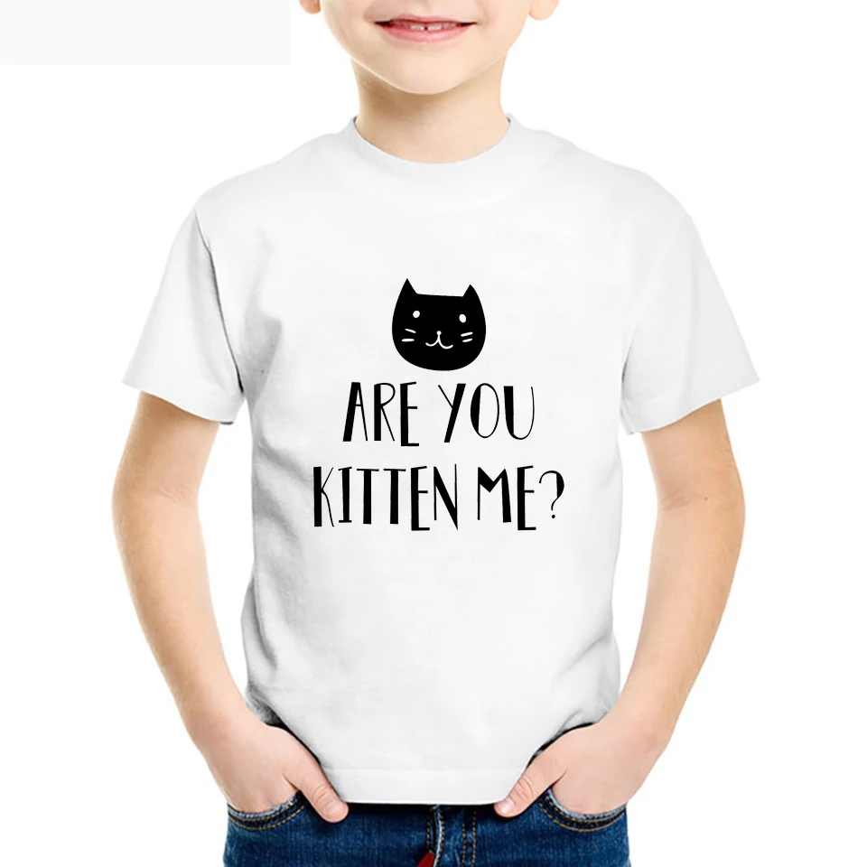 

DERMSPE 2019 Kids Summer Short Sleeve Boys Girls Tshirt Children Cat Print Funny T-shirt Fashion Casual Baby Clothes