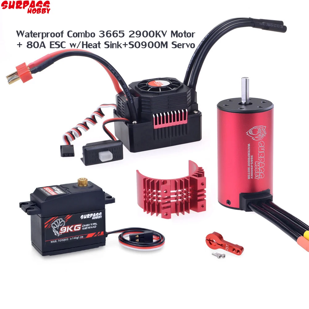 Водонепроницаемый комбинированный бесщеточный двигатель KK 3665 2900KV + 80A ESC с радиатором + S0900M 9 кг сервопривод для радиоуправляемого автомобиля 1/10