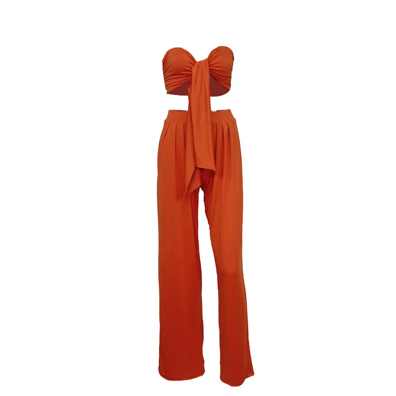 

2020 fall in Europe and the new women's sexy pure color with strapless tops pants with two piece suit fashion