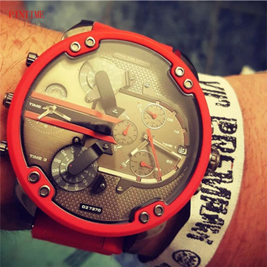 Relogio Masculino красный, спортивный стиль, с хронографом, Для мужчин s часы Топ бренд, роскошные ювелирные изделия из чистого Сталь кварцевые часы Водонепроницаемый большой циферблат часы Для мужчин