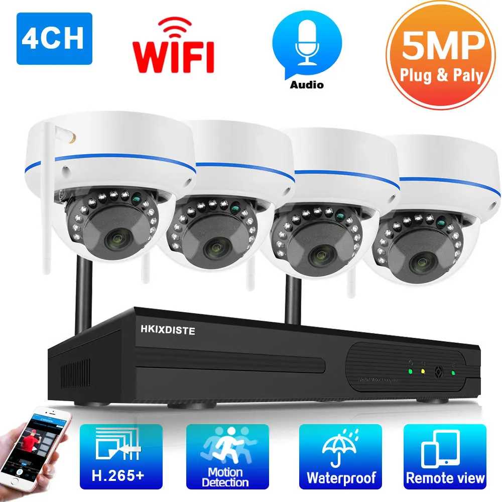

4CH 5MP Wifi Dome Camera Security System Kit External Waterproof Wireless Surveillance Camera System H.265 4Channel CCTV NVR Kit