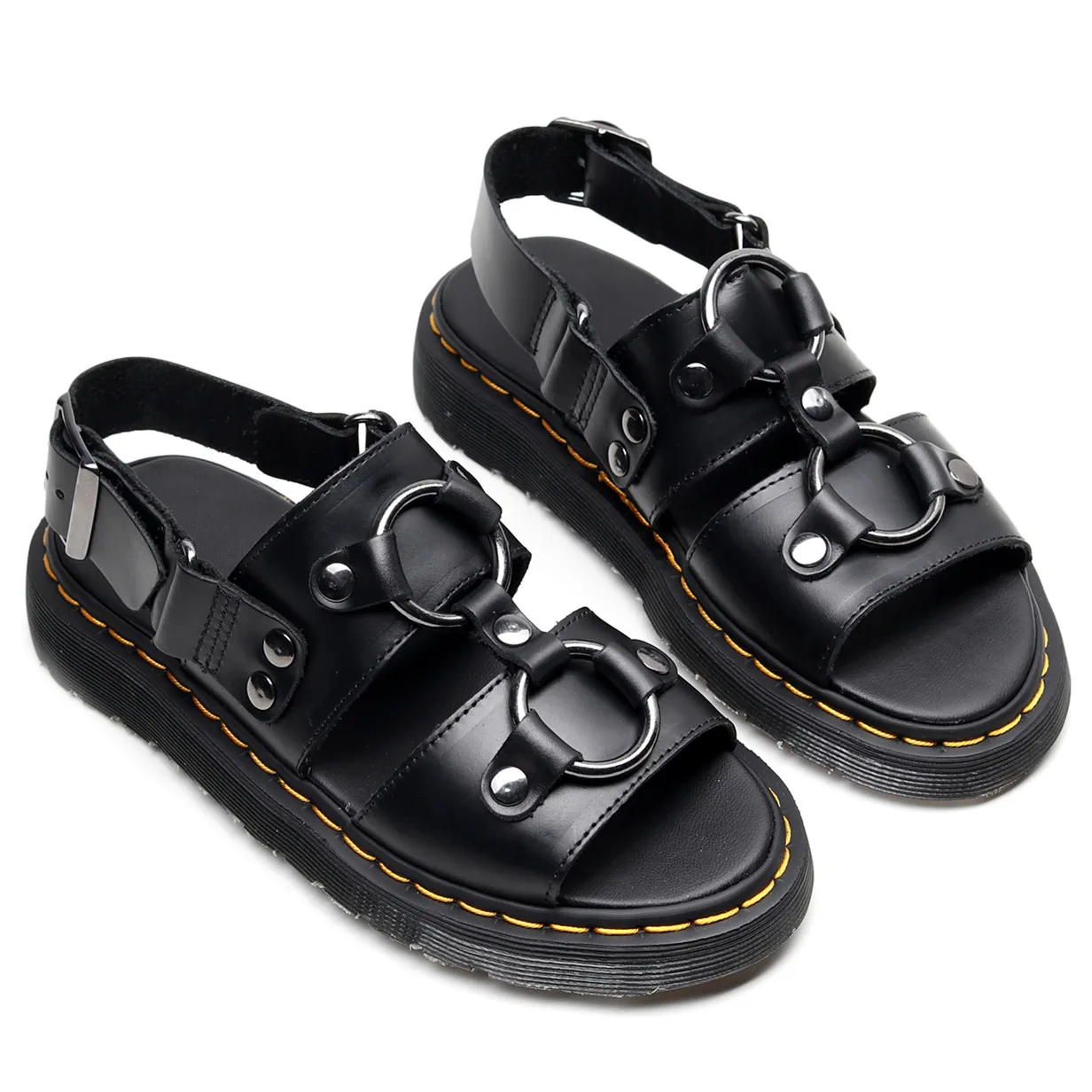 

2021 Summer Black Leather Gladiator Sandals Ladies For Women Three Buckle Platform Sandals Women Street Style Flats Roman Shoes