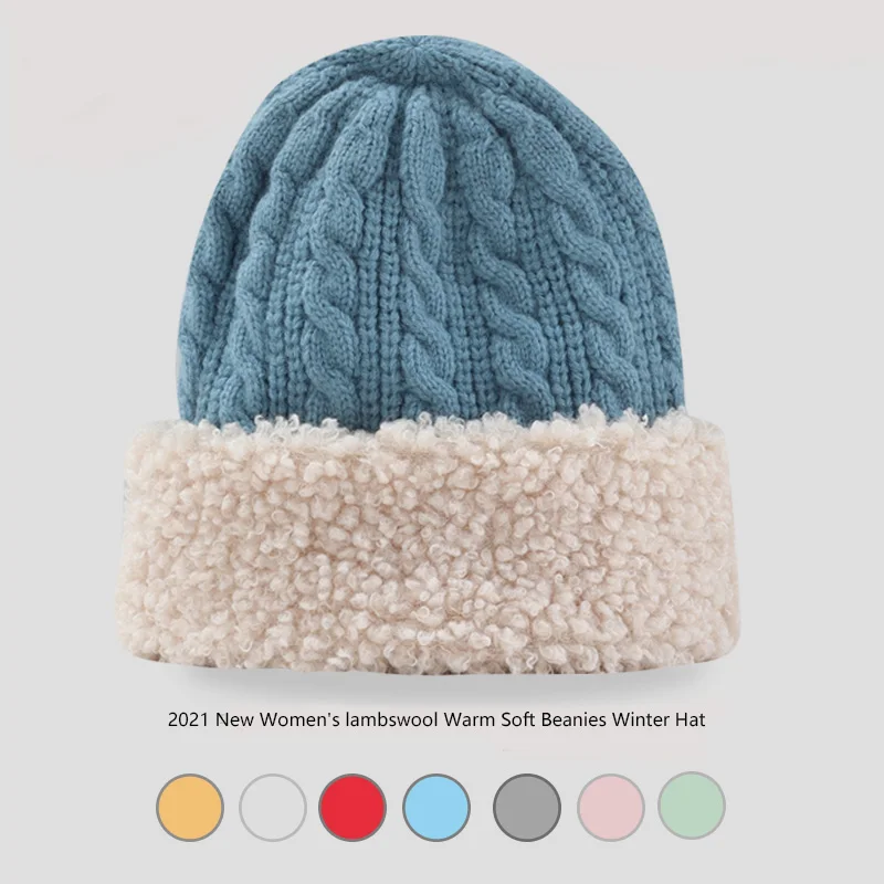 

2021 NEW FASHION Women's winter hat Lamb woolt Beanies Female Knitted Soft Striped Cashmere Knitted Beanie panama hat