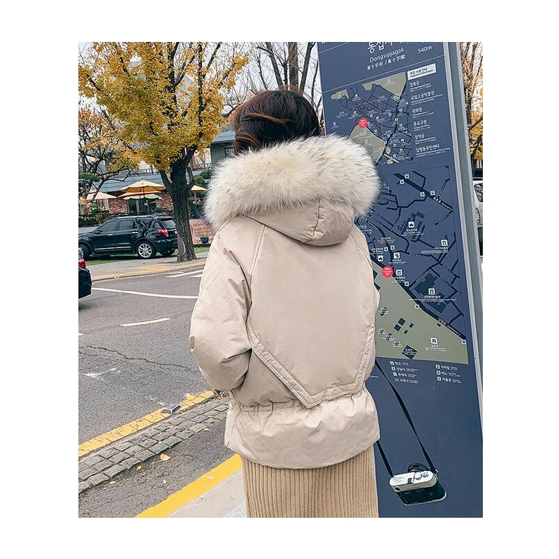 Зимняя парка с мехом енота плюс размер куртка гусиным пером Женская на белом