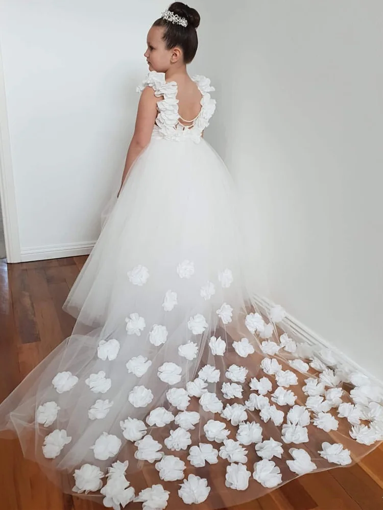 

2021 платья для маленьких принцесс с цветами для девочек на свадьбу с драгоценным воротником с перьями для малышей наряды с бисером на день рождения Одежда для вечерние ринки