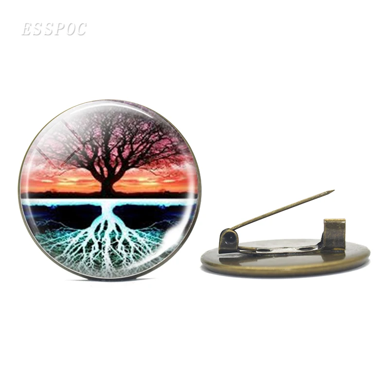 Брошь Древо жизни бронзовая стеклянный купол булавка в виде дерева модные