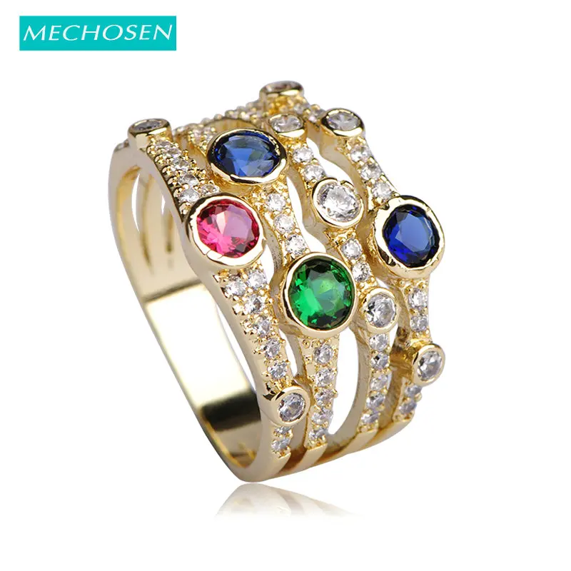 MECHOSEN Сверкающие Красочные кольца для мужчин и женщин со стразами Свадебные