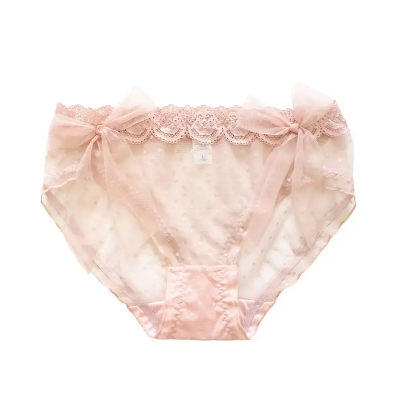 Женское кружевное нижнее белье в горошек с большим газовым бантом прозрачное