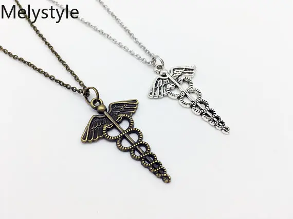2019 Silver Color Plated Medical-Symbol Nurse Doctor Pendant Caduceus Necklace Snakes Wings Day Gifts | Украшения и аксессуары