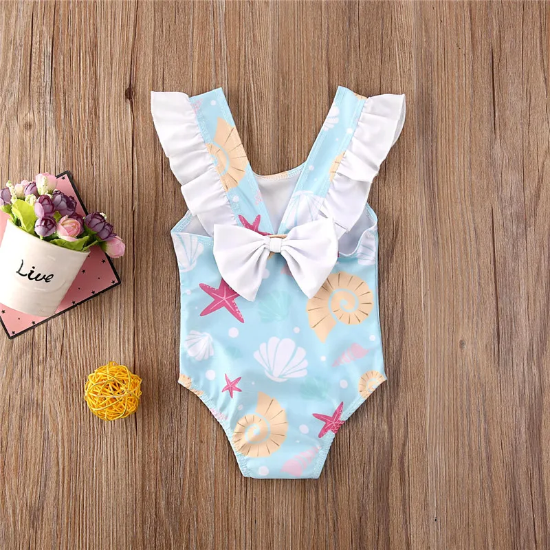 Купальник для девочек 0-3 лет милый купальник с бантом оборками ракушками