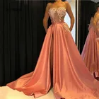 Женское атласное платье Sevintage, с высоким разрезом, без рукавов, со шлейфом, для выпускного вечера, с красной дорожкой, вечернее платье с кружевной аппликацией