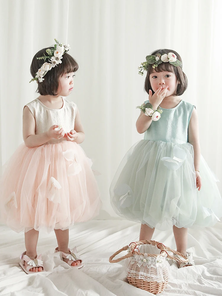 

Girls Sleeveless Mesh Clothes New Baby Sweet Three-dimensional Butterfly Summer Dress