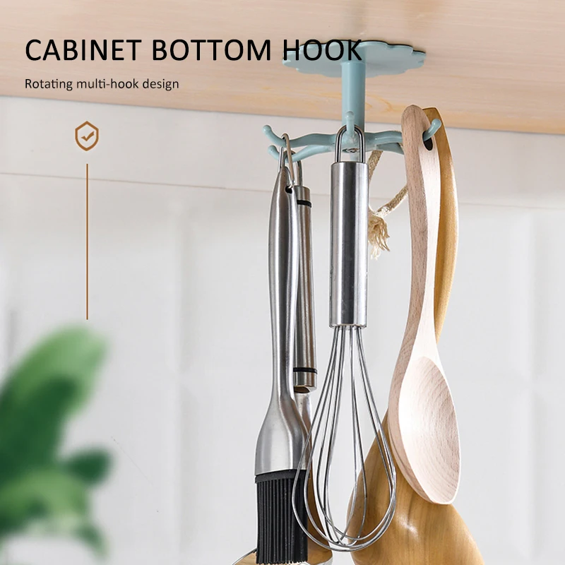 

2 Pcs 360 Degrees Rotated Kitchen Hooks Self Adhesive 6 Hooks Home Wall Door Hook Handbag Clothes Ties Bag Hanger Hanging Rack