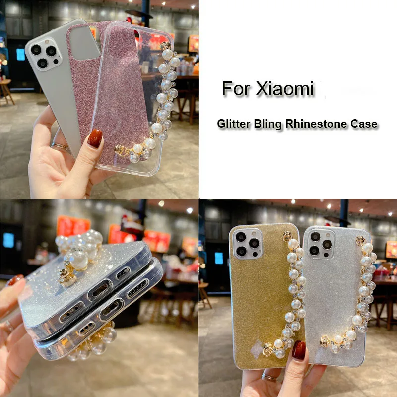 

TPU Silicone Soft 3D Pearl Bracelet Bling Glitter Rhinestone Case For Xiaomi Note 10 A3 Lite CC9 9 Pro 3 CC9E 9SE F1 Max 3 Cover