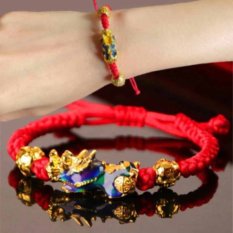 

Фэн-шуй в стиле унисекс, красная лампа для женщин и мужчин, браслет для богатства, здоровья, удачи, очаровательный браслет Pixiu, китайские ювел...