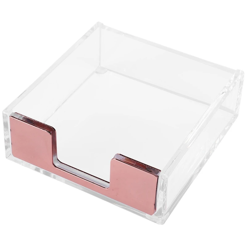 

Clear Acrylic Rose Gold Self-Stick Note Pad Holders Memo Note Regular hexahedron Holder Dispenser 3.5X3.3 Inch for Office Home S