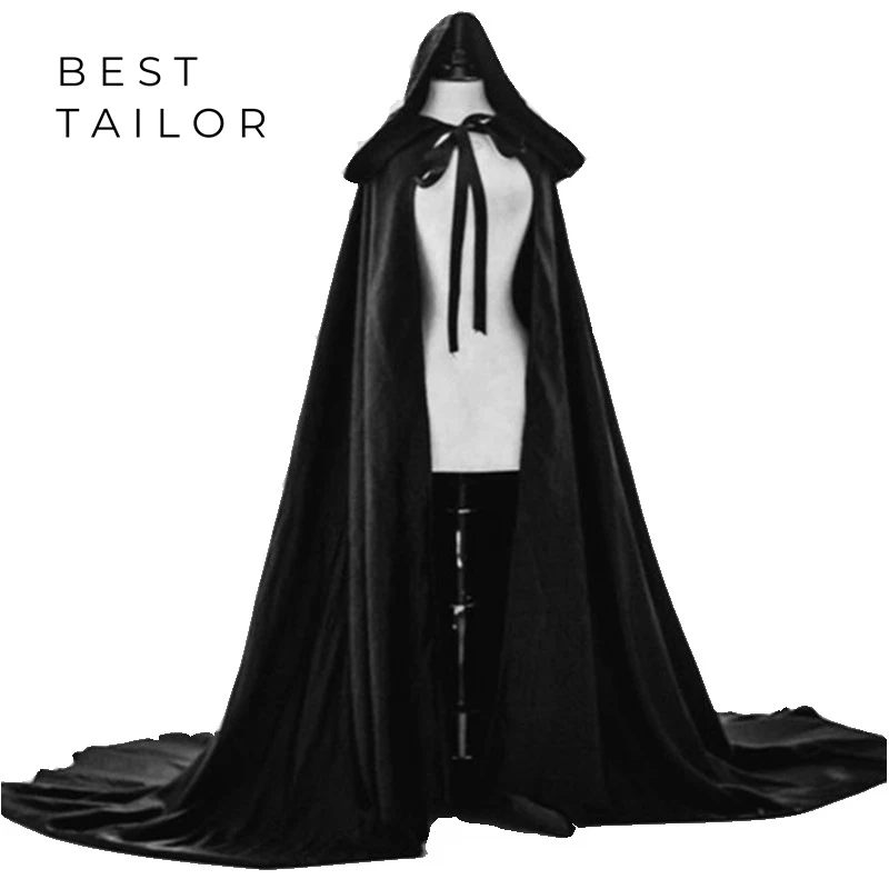 Длинные свадебные накидки Свадебная накидка с капюшоном Серебряная Атласная