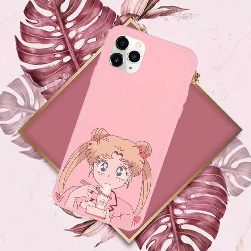 

Sailor Moon Phone Case Pink Candy Color for iPhone 11 12 mini pro XS MAX 8 7 6 6S Plus X SE 2020 XR