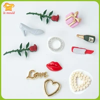 valentines day cake cup decoration fondant silicone moulds love heart high heels rose gift pack red lips silicone molds tool