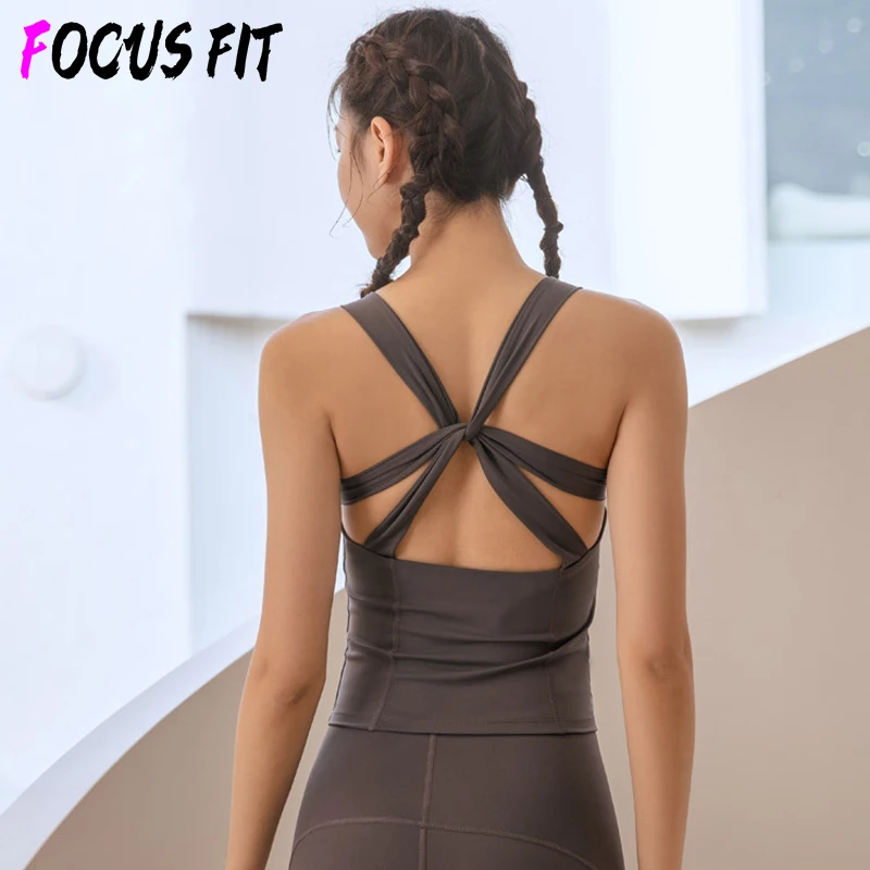 

New Fashion Yoga Fitness Bra Women's Tight Sports Underwear Halter Hollow Shockproof Gathering Beautiful Back Yoga Vest